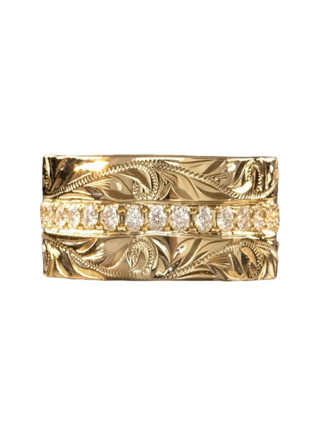 BlingNook Cubic Zirconia Rings For Women, Gold Ring Engraved Non Tarnish Stackable Diamond Eternity Band Wedding Engagement Statement Jewelry Gift (Gold, 8) - Image 1